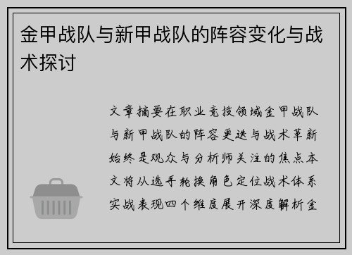 金甲战队与新甲战队的阵容变化与战术探讨